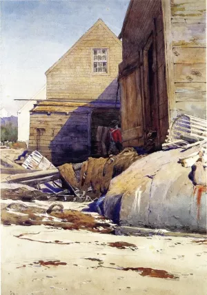 Fish Houses and Beach by Samuel P. R. Triscott Oil Painting