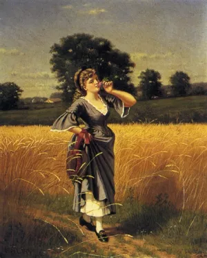 Woman in a Wheatfield by Samuel S Carr Oil Painting