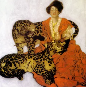 Woman with Leopards by Sarah Stilwell Weber Oil Painting