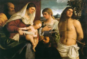 The Holy Family with St Catherine, St Sebastian and a Donor by Sebastiano Del Piombo Oil Painting