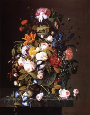 Floral Still Life with Bird's Nest by Severin Roesen Oil Painting