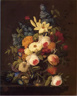 Floral Still Life with Nest of Eggs by Severin Roesen Oil Painting