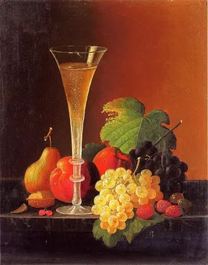 Fruit and a Glass of Champagne on a Tabletop by Severin Roesen Oil Painting