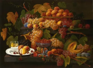 Fruit and Lemon Water by Severin Roesen Oil Painting