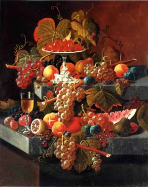 Fruit Composition with Tazza of Strawberries by Severin Roesen Oil Painting