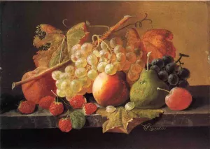 Fruit on a Marble Ledge by Severin Roesen Oil Painting