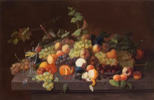 Fruit Still Life with Glass of Lemonade by Severin Roesen Oil Painting