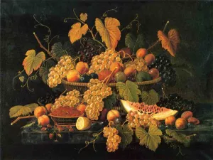 Still Life with Basket of Fruit by Severin Roesen Oil Painting