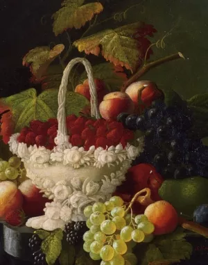 Still Life with Basket of Strawberries by Severin Roesen Oil Painting