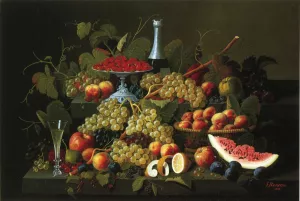Still Life with Fruit and Champagne by Severin Roesen Oil Painting