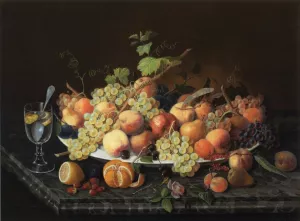Still Life with Fruit and Glass of Lemonade by Severin Roesen Oil Painting