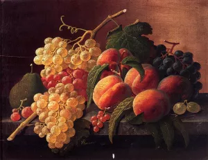 Still Life with Peaches, Grapes and a Pear by Severin Roesen Oil Painting