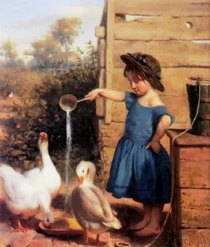 The Goose Girl by Seymour Joseph Guy Oil Painting