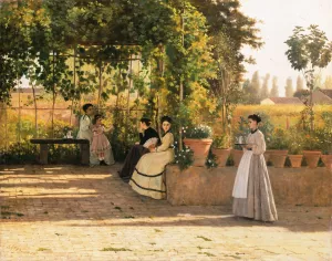 Il pergolato also known as Il dopopranzo by Silvestro Lega Oil Painting