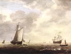 A Dutch Man-of-War and Various Vessels in a Breeze by Simon De Vlieger Oil Painting