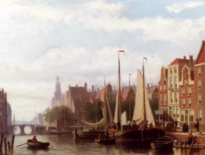 A Busy Day On The Canal Oil painting by Abraham Hulk Snr.