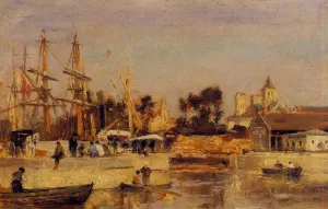 A Corner of the Port, Caen by Stanislas Lepine Oil Painting