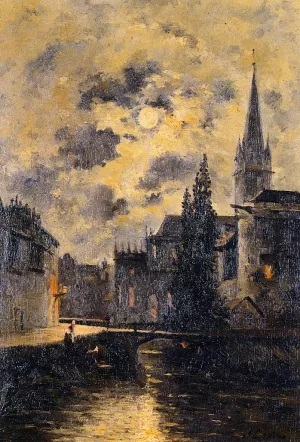 A Moonlit Canal by Stanislas Lepine Oil Painting