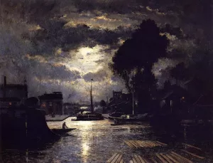 Canal in Saint-Denis - Effect of Moonlight by Stanislas Lepine Oil Painting
