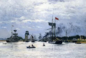 Ships in Port by Stanislas Lepine Oil Painting