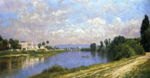 The Seine at la Garenne Saint-Denis by Stanislas Lepine Oil Painting