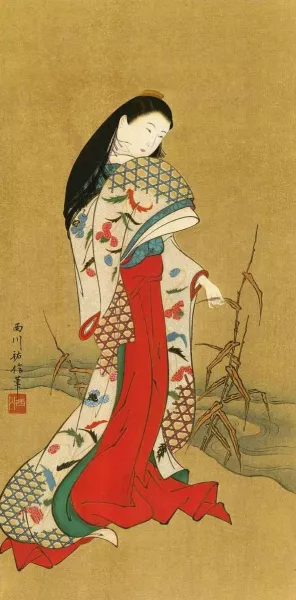 A Beauty by the Shore by Sukenobu Oil Painting