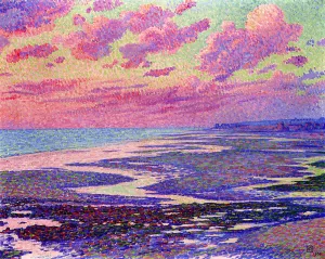 The Beach at Ambleteuse at Low Tide by Theo Van Rysselberghe Oil Painting
