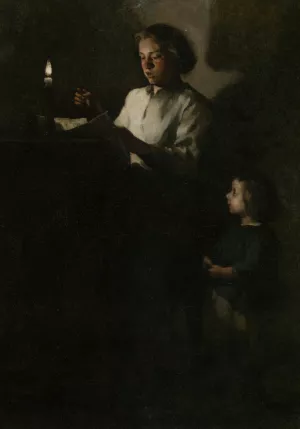 Reading by Candlelight by Theodule Augustine Ribot Oil Painting