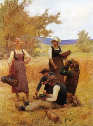 Repast in the Fields by Theophile Louis Deyrolle Oil Painting