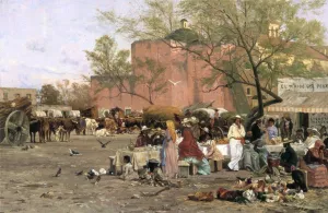 The Market Plaza, San Antonio by Thomas Allen Oil Painting
