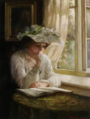 Lady Reading by a Window by Thomas Benjamin Kennington Oil Painting