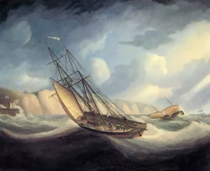 The Rapid Schooner and Deal Lugger off the South Foreland by Thomas Buttersworth Oil Painting