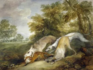 Dogs Chasing a Fox by Thomas Gainsborough Oil Painting