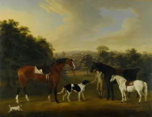 The Compton Family Hunters with a Groom in the Grounds of Minstead House by Thomas Gooch Oil Painting