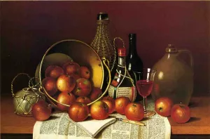 Still Liife with Wine and Apples by Thomas H. Hope Oil Painting