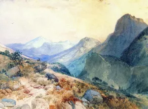 A Deer in a Mountain Landscape by Thomas Moran Oil Painting