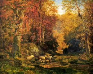 Woodland Interior with Rocky Stream Oil painting by Thomas Moran