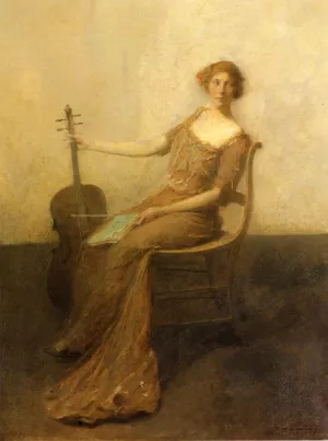 Young Woman with Violincello by Thomas Wilmer Dewing Oil Painting