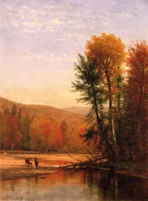 Deer in an Autumn Landscape by Thomas Worthington Whittredge Oil Painting