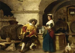 In the Wine Cellar by Tito Conti Oil Painting