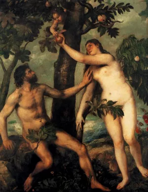 Adam and Eve by Tiziano Vecellio Oil Painting