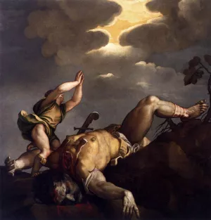 David and Goliath by Tiziano Vecellio Oil Painting