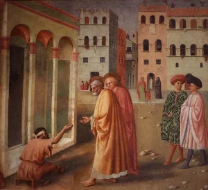 Healing of the Cripple and Raising of Tabatha Left View by Tommaso Masolino Oil Painting