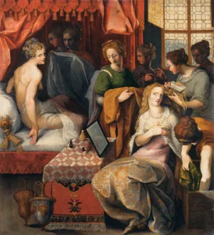 Hyanthe and Clymene at Their Toilette by Toussaint Dubreuil Oil Painting