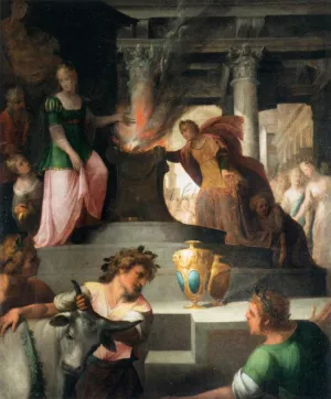 Hyanthe and Clymene Offering a Sacrifice to Venus by Toussaint Dubreuil Oil Painting
