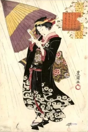 Girl with Umbrella Oil painting by Toyokuni Utagawa