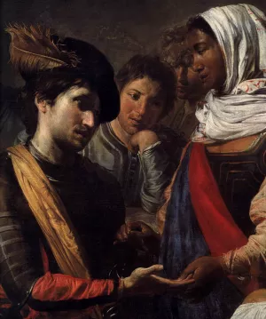 Company with Fortune-Teller Detail by Valentin De Boulogne Oil Painting