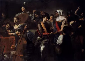 Company with Fortune-Teller by Valentin De Boulogne Oil Painting