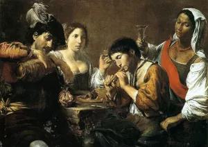 Musician and Drinkers by Valentin De Boulogne Oil Painting