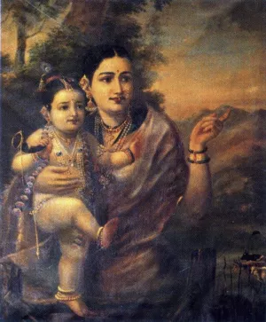 Yasoda with Bala Krishna by Raja Ravi Varma Oil Painting